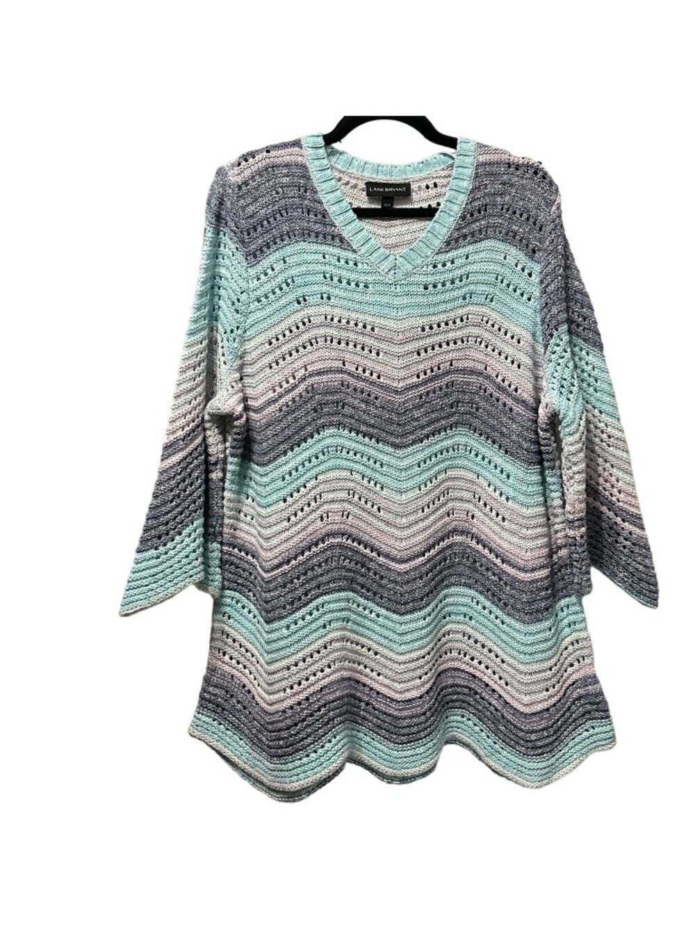 Lane Bryant sz18/20 super purple aqua open knit zig zag 3/4 sleeve tunic sweater